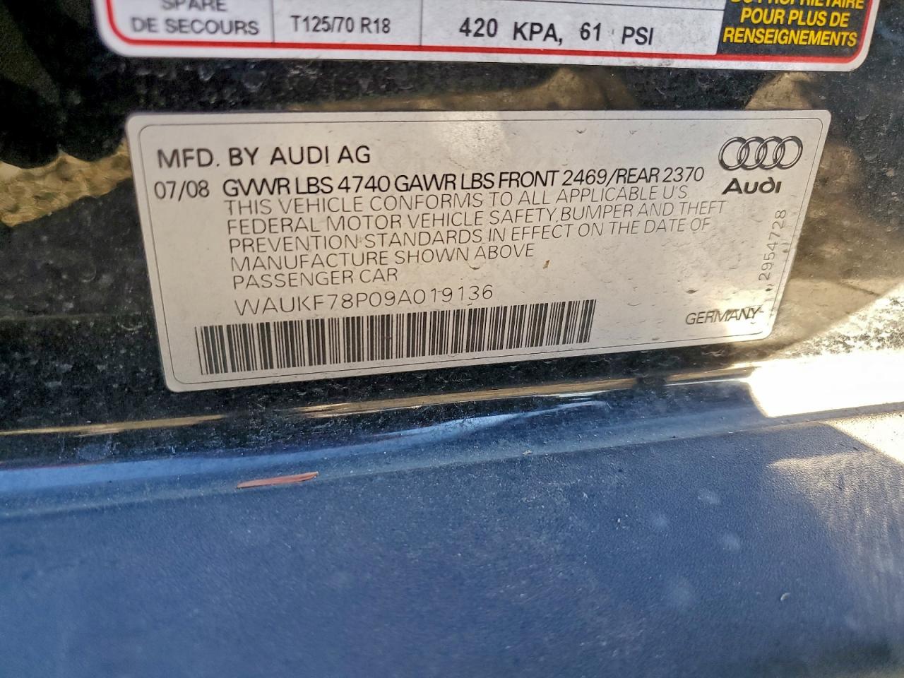 2009 Audi A3 2.0T Quattro VIN: WAUKF78P09A019136 Lot: 93016245