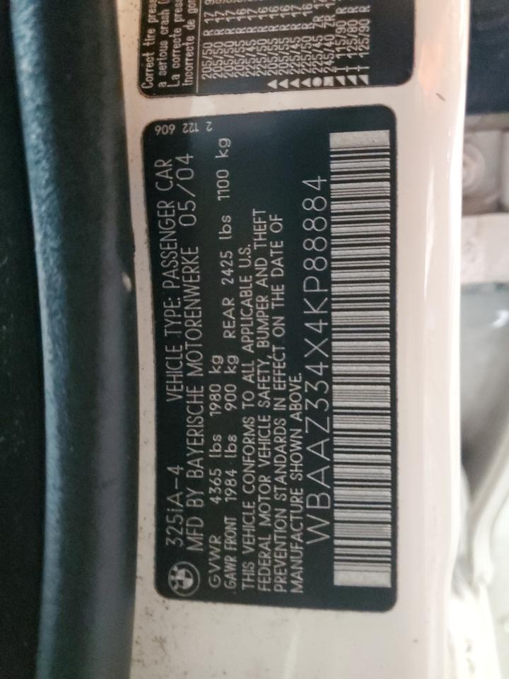 2004 BMW 325 Is Sulev VIN: WBAAZ334X4KP88884 Lot: 92588065