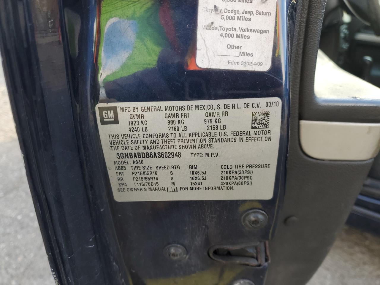 2010 Chevrolet Hhr Lt VIN: 3GNBABDB6AS602948 Lot: 91190425