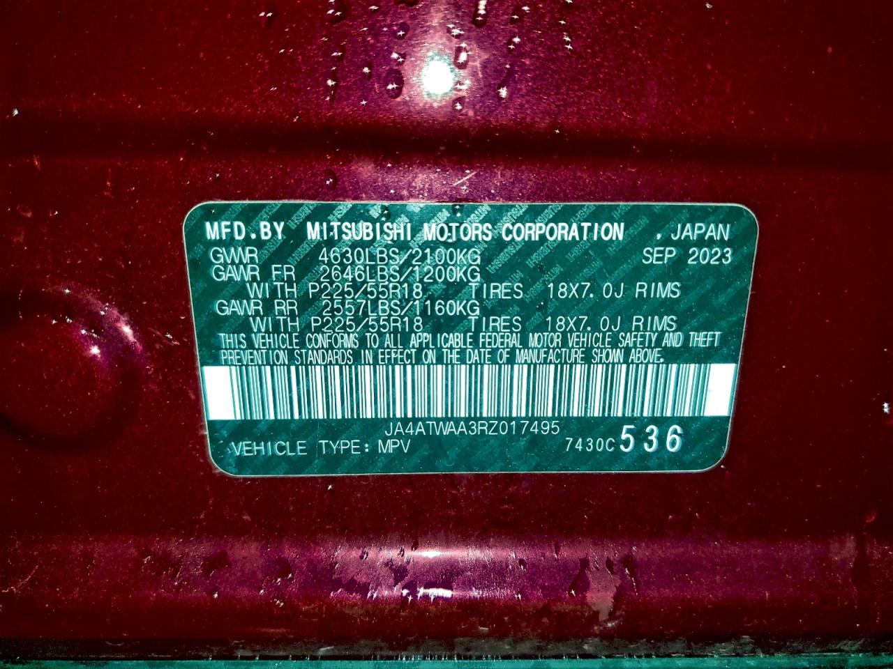 2024 Mitsubishi Eclipse Cross Se VIN: JA4ATWAA3RZ017495 Lot: 94580335