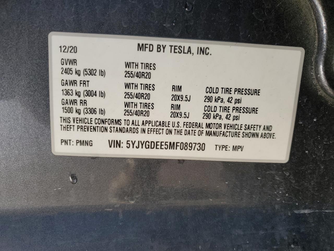 2021 Tesla Model Y VIN: 5YJYGDEE5MF089730 Lot: 92733185