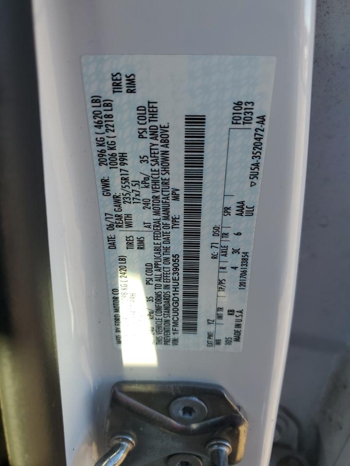 2017 Ford Escape Se VIN: 1FMCU0GD1HUE39055 Lot: 91364705