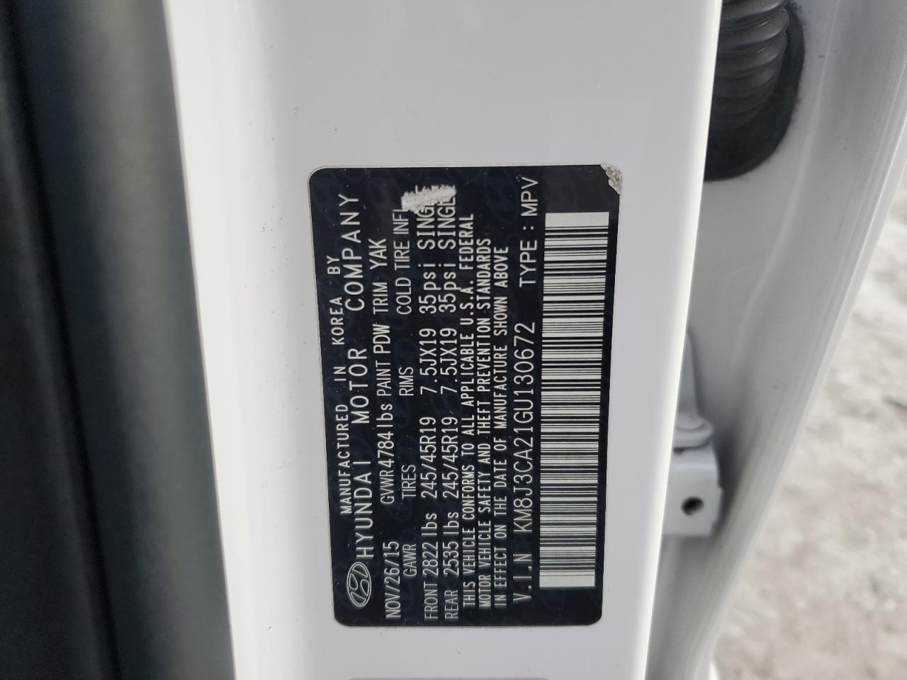 2016 Hyundai Tucson Limited VIN: KM8J3CA21GU130672 Lot: 92568065