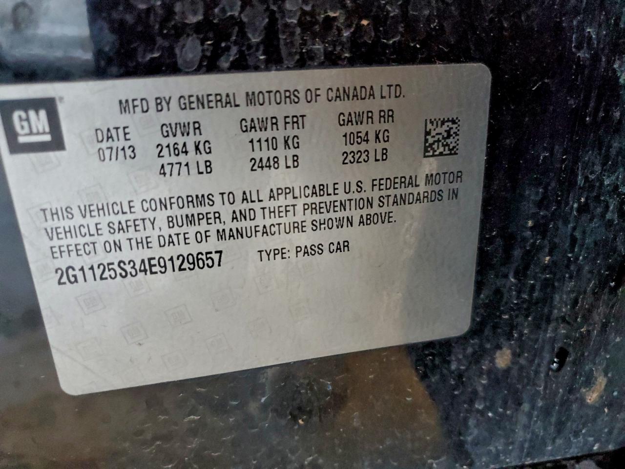 2014 Chevrolet Impala Lt VIN: 2G1125S34E9129657 Lot: 94171055