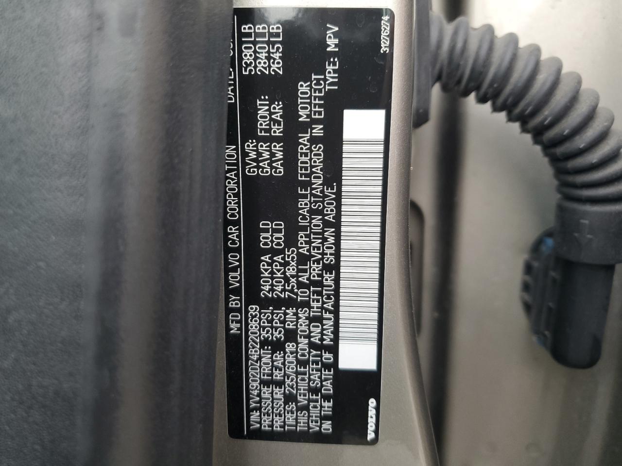 2011 Volvo Xc60 T6 VIN: YV4902DZ4B2208639 Lot: 92312785