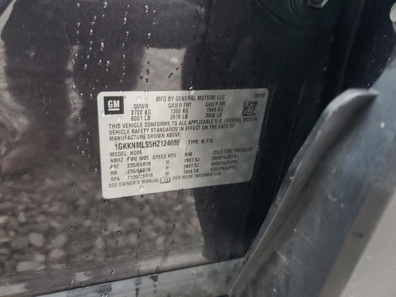 2017 GMC Acadia Slt-1 VIN: 1GKKNMLS5HZ124808 Lot: 90728185