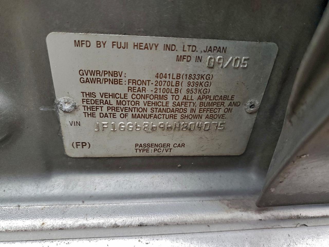 2006 Subaru Impreza Outback Sport VIN: JF1GG68696H804075 Lot: 93245045