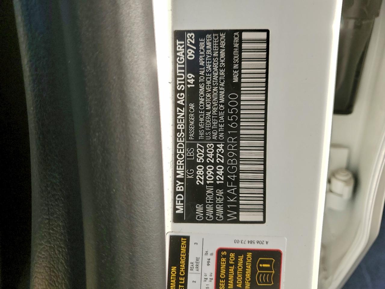 2024 Mercedes-Benz C 300 VIN: W1KAF4GB9RR165500 Lot: 91986095