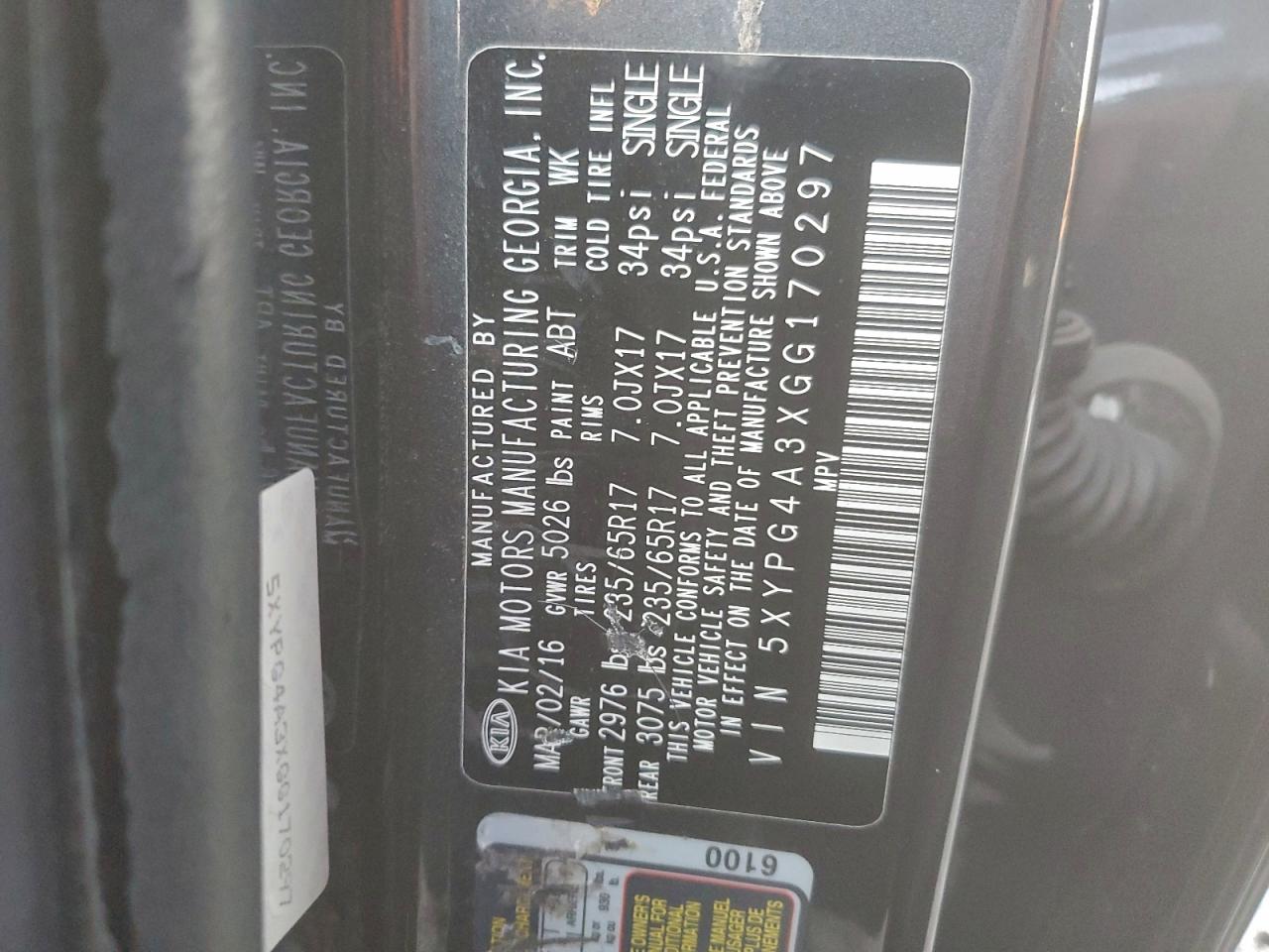 2016 Kia Sorento Lx VIN: 5XYPG4A3XGG170297 Lot: 94076465