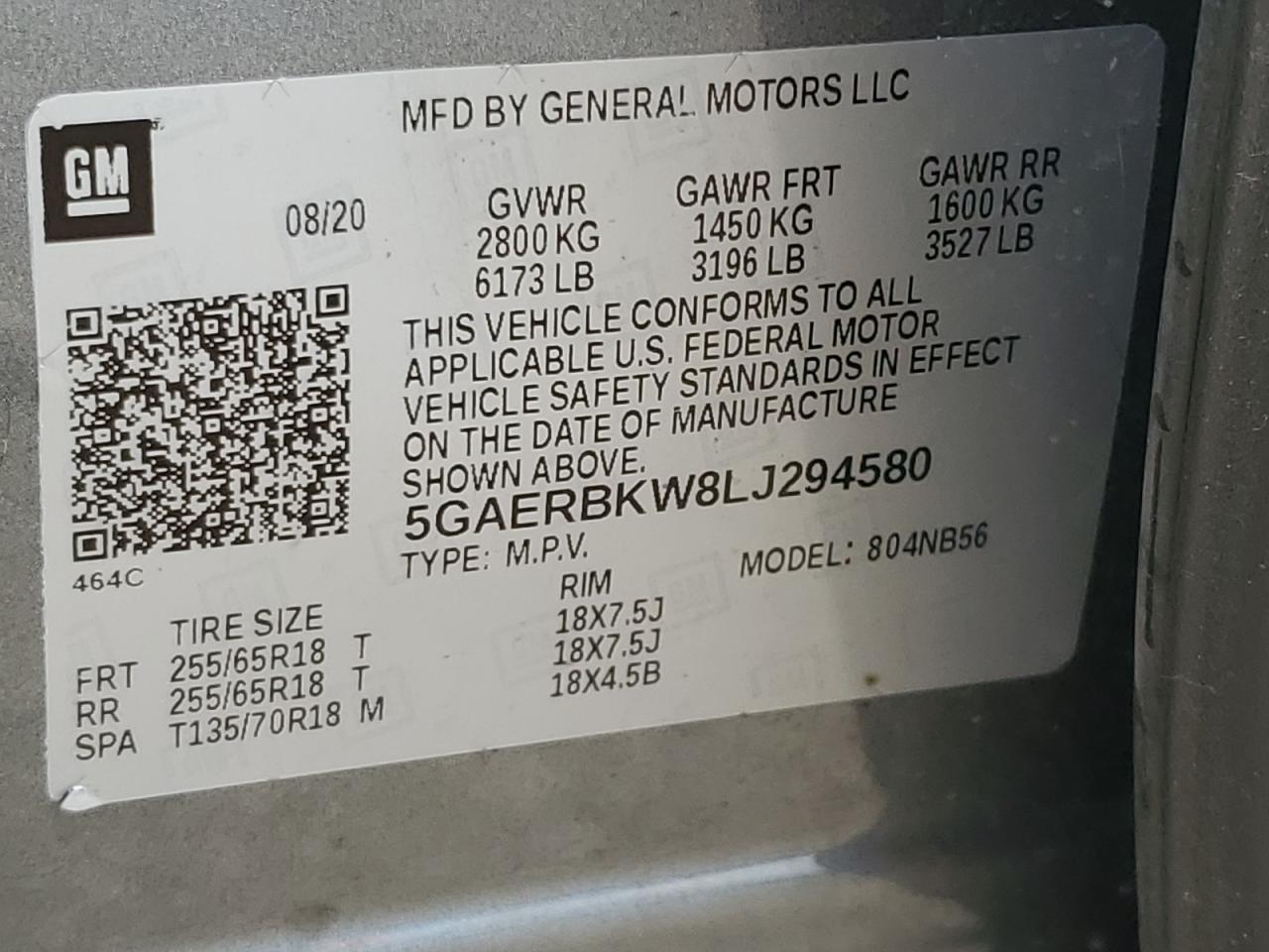 2020 Buick Enclave Essence VIN: 5GAERBKW8LJ294580 Lot: 92429355