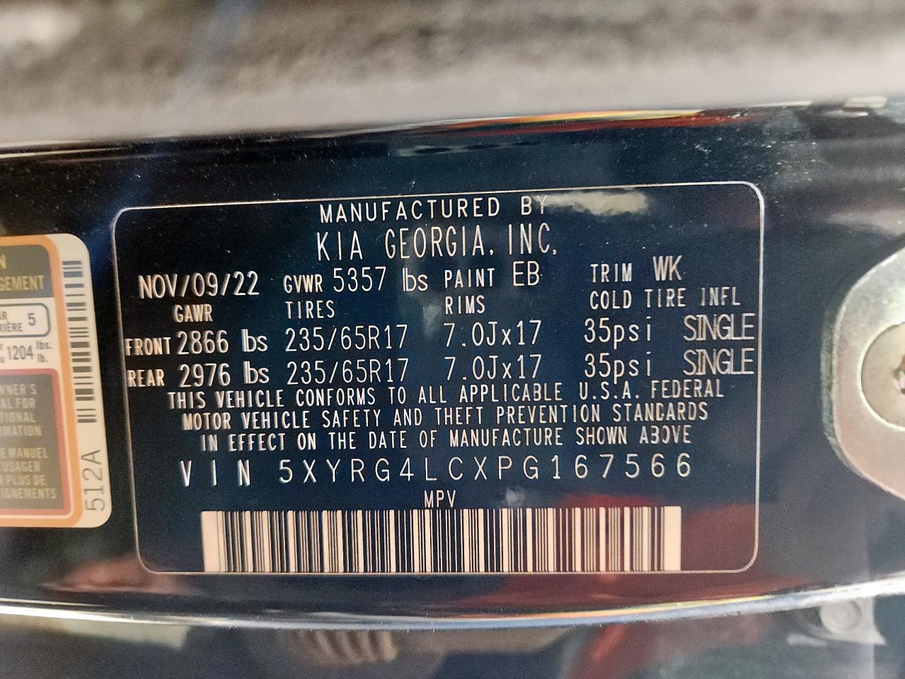 2023 Kia Sorento Lx VIN: 5XYRG4LCXPG167566 Lot: 91455175