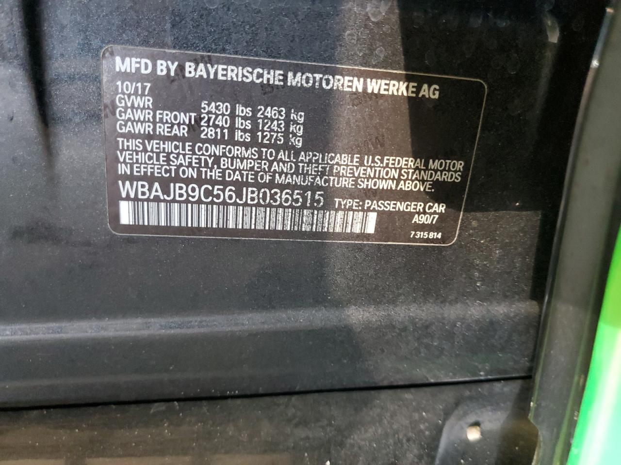 2018 BMW M550Xi VIN: WBAJB9C56JB036515 Lot: 91986325