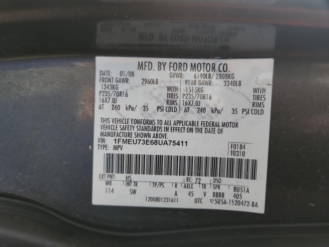 2008 Ford Explorer Xlt VIN: 1FMEU73E68UA75411 Lot: 91986555