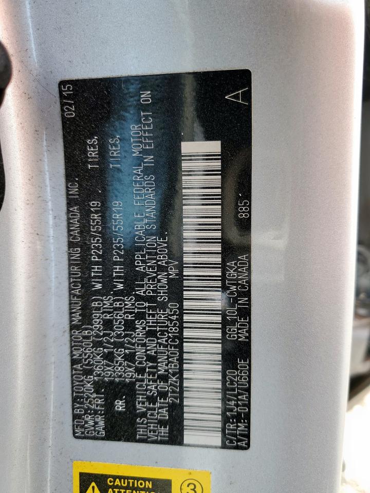 2015 Lexus Rx 350 VIN: 2T2ZK1BA0FC185450 Lot: 93550285