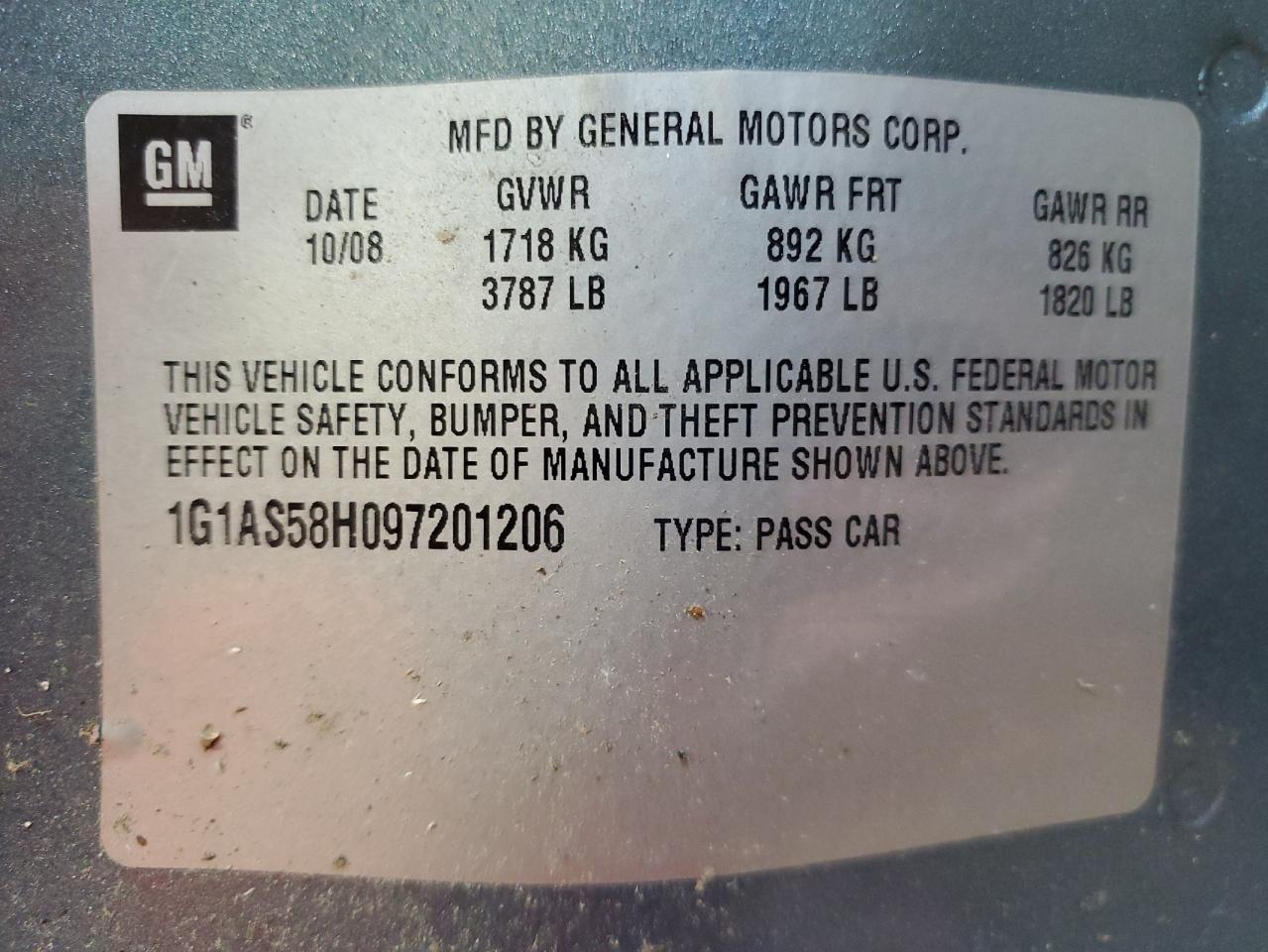 2009 Chevrolet Cobalt Ls VIN: 1G1AS58H097201206 Lot: 91606525