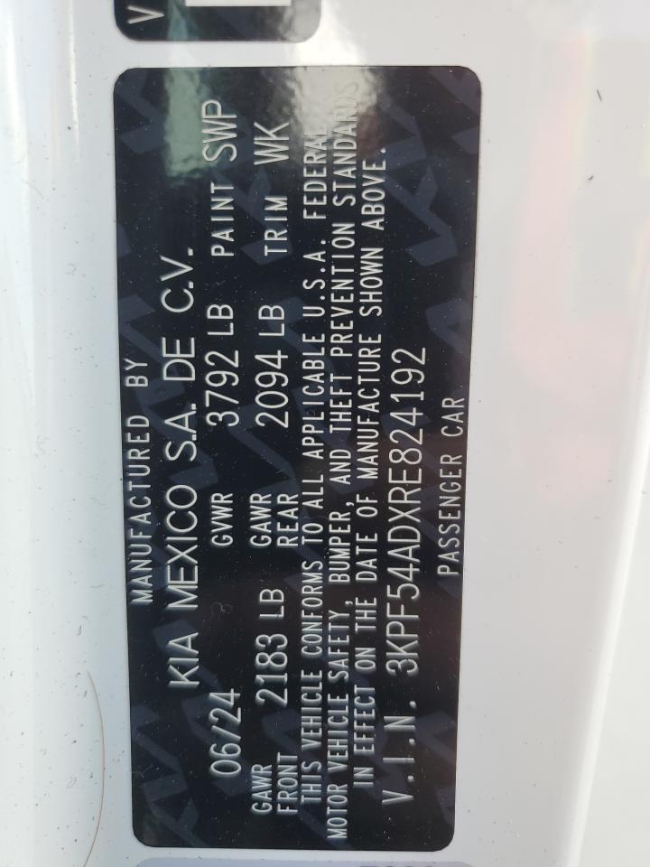 2024 Kia Forte Gt Line VIN: 3KPF54ADXRE824192 Lot: 93285235