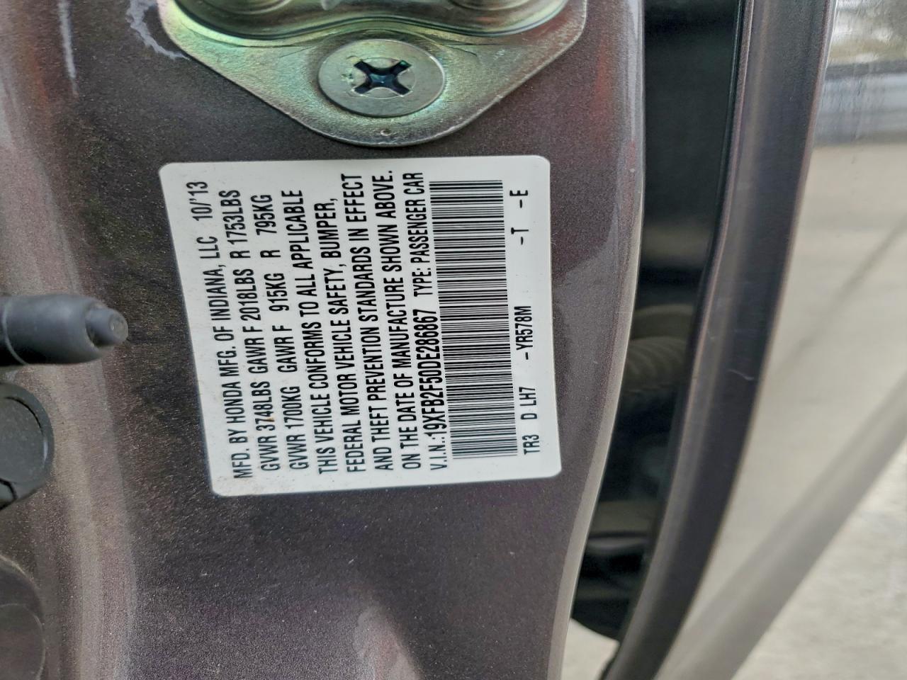 2013 Honda Civic Lx VIN: 19XFB2F50DE286867 Lot: 94305605