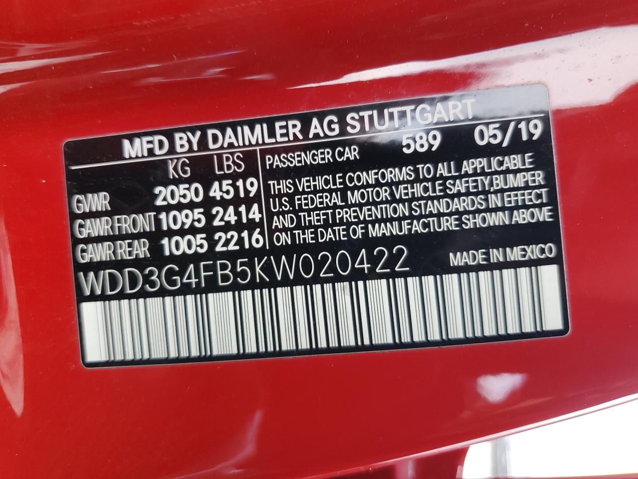 2019 Mercedes-Benz A 220 4Matic VIN: WDD3G4FB5KW020422 Lot: 90885045