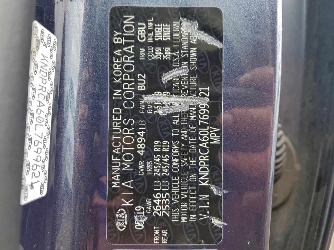 2020 Kia Sportage Sx VIN: KNDPRCA60L7699621 Lot: 94544145