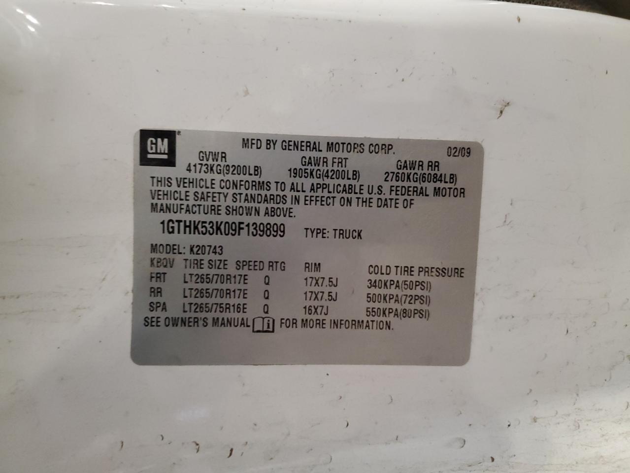 2009 GMC Sierra K2500 Sle VIN: 1GTHK53K09F139899 Lot: 93245355