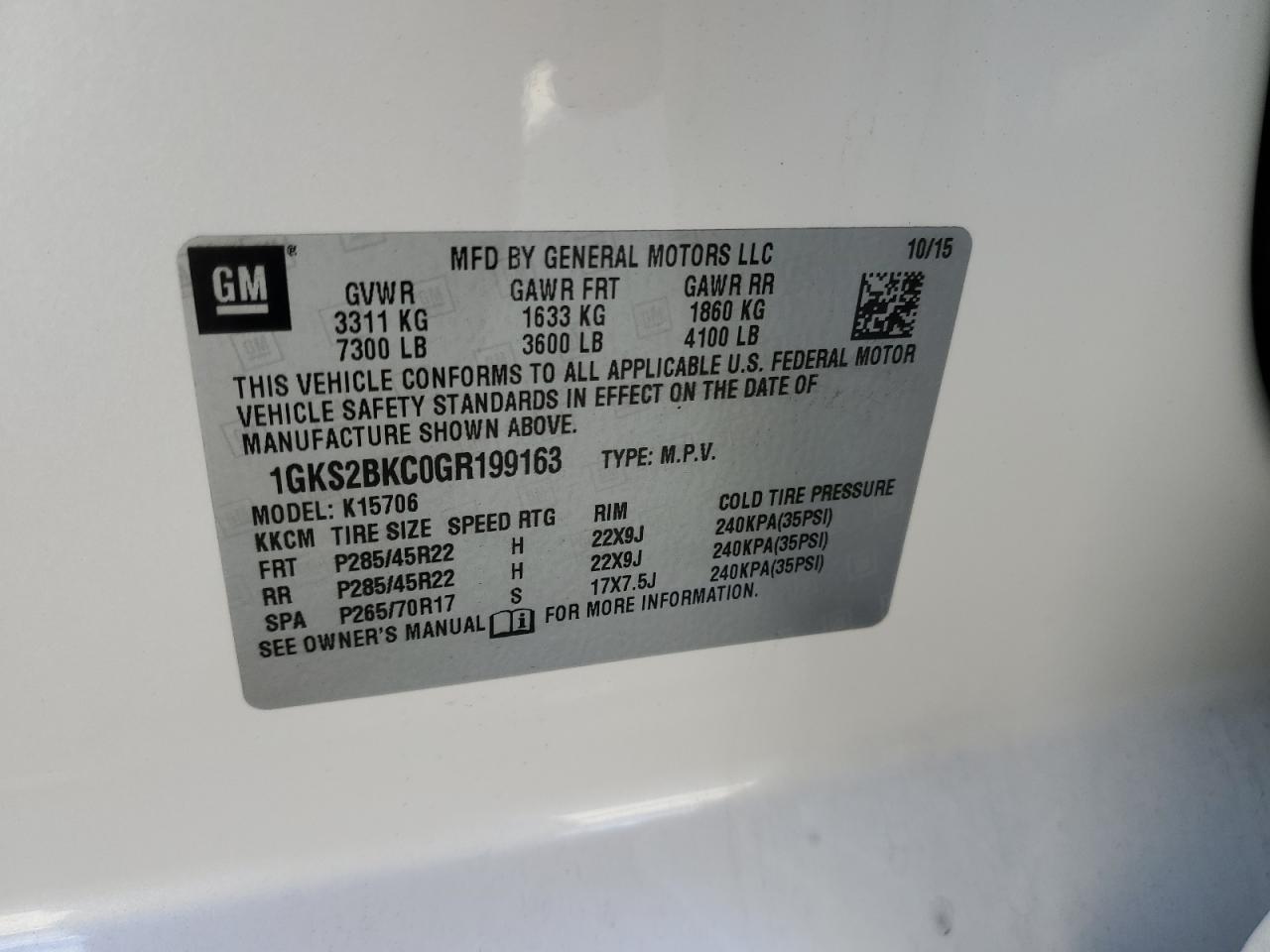 2016 GMC Yukon Slt VIN: 1GKS2BKC0GR199163 Lot: 92600705