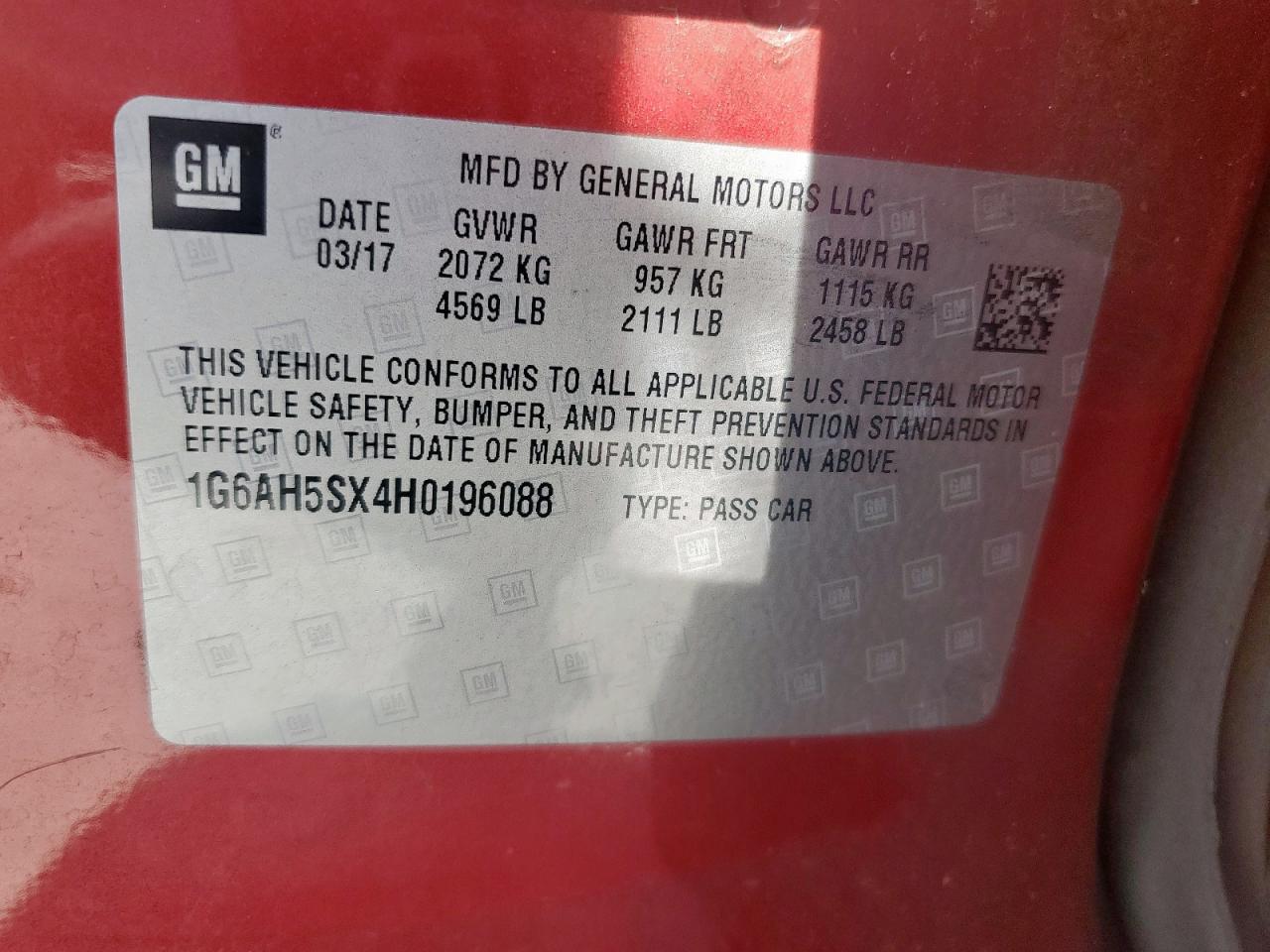 2017 Cadillac Ats Luxury VIN: 1G6AH5SX4H0196088 Lot: 91447605