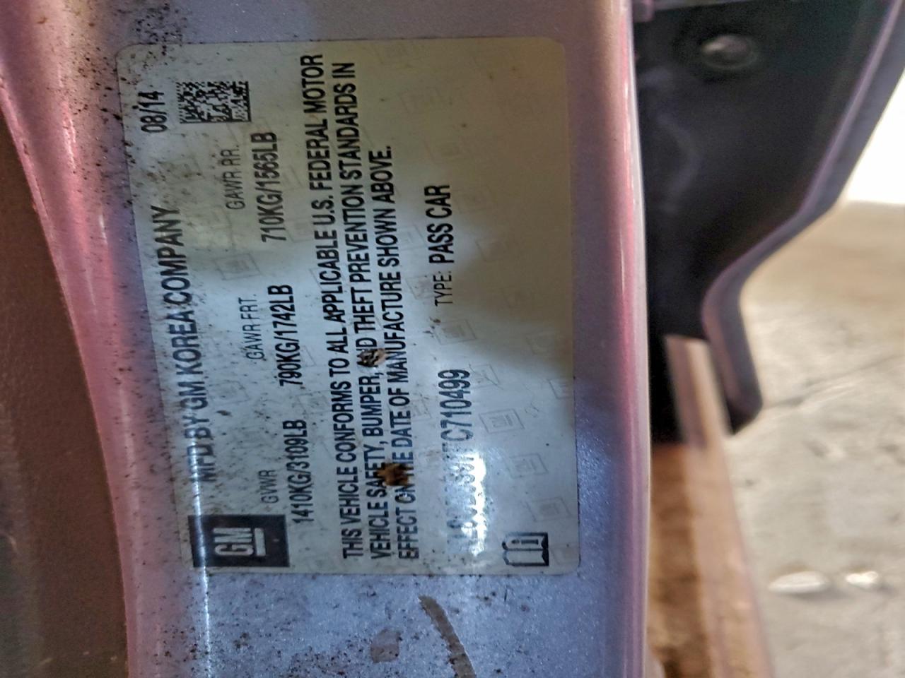 2015 Chevrolet Spark Ls VIN: KL8CB6S97FC710499 Lot: 93708075