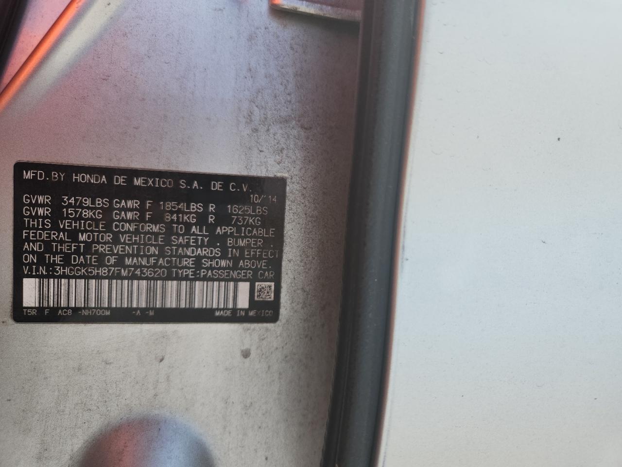 2015 Honda Fit Ex VIN: 3HGGK5H87FM743620 Lot: 93208915