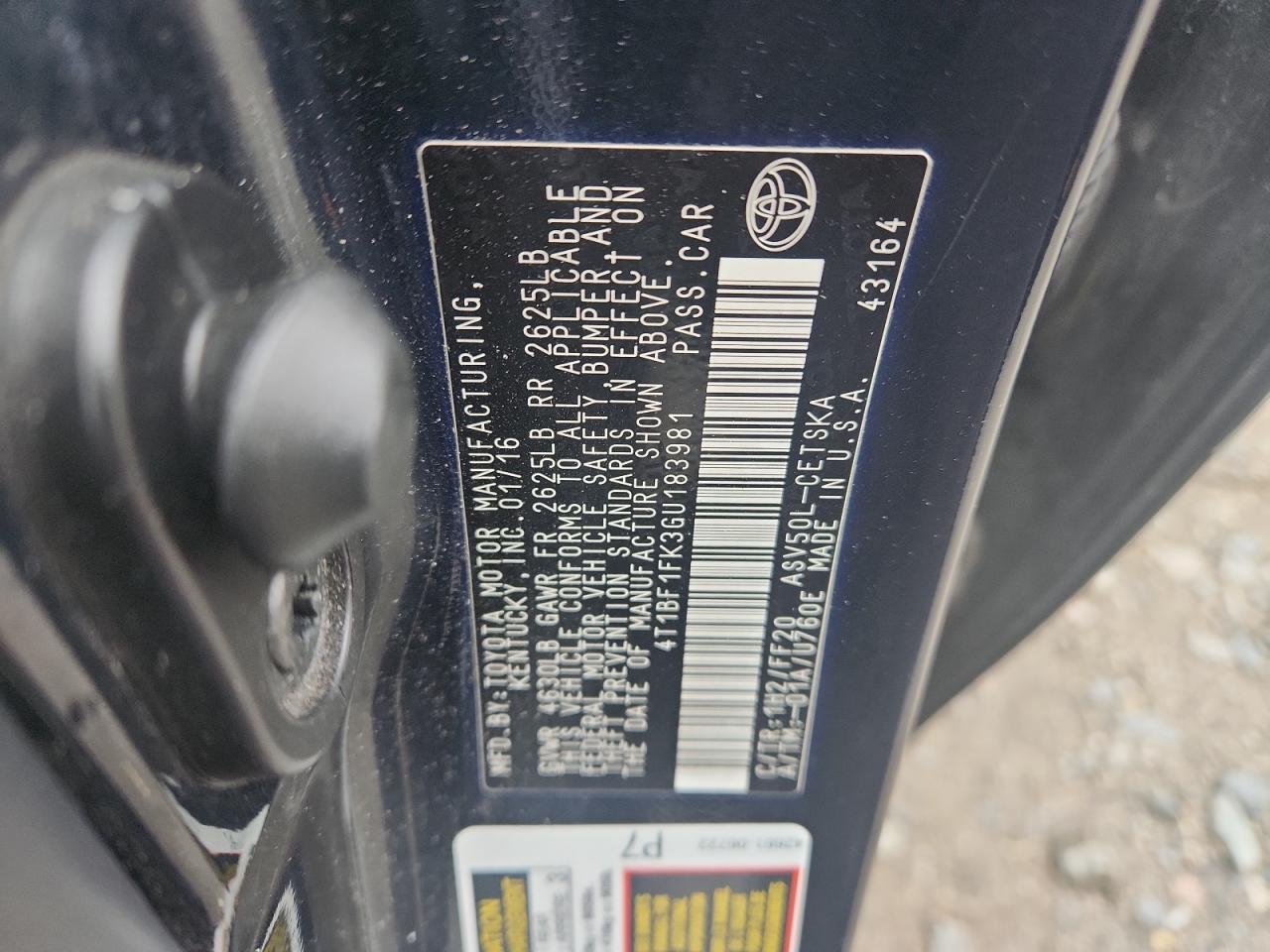 2016 Toyota Camry Le VIN: 4T1BF1FK3GU183981 Lot: 93441085