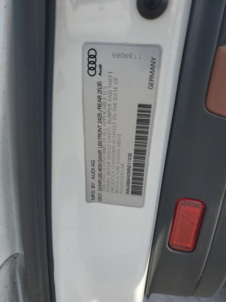 2021 Audi A4 Premium 40 VIN: WAUABAF40MN011438 Lot: 92637135