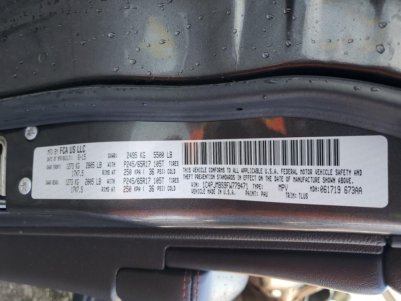 2015 Jeep Cherokee Trailhawk VIN: 1C4PJMBS9FW779471 Lot: 92095355