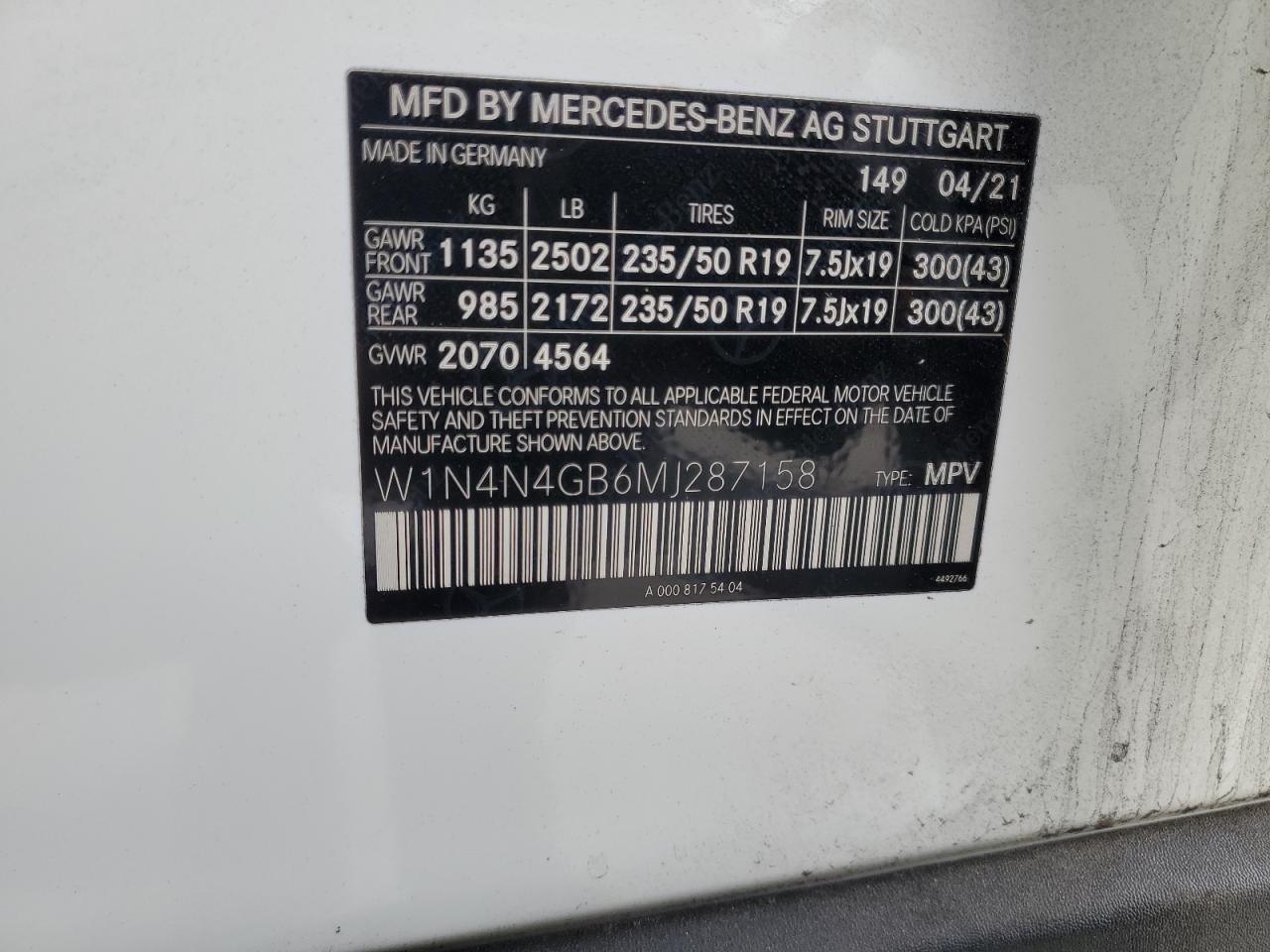 2021 Mercedes-Benz Gla 250 VIN: W1N4N4GB6MJ287158 Lot: 91360905