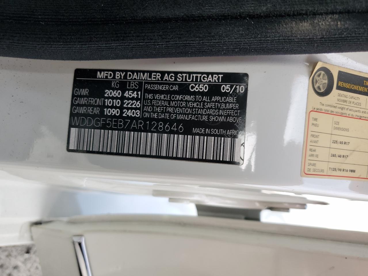 2010 Mercedes-Benz C 300 VIN: WDDGF5EB7AR128646 Lot: 92290065