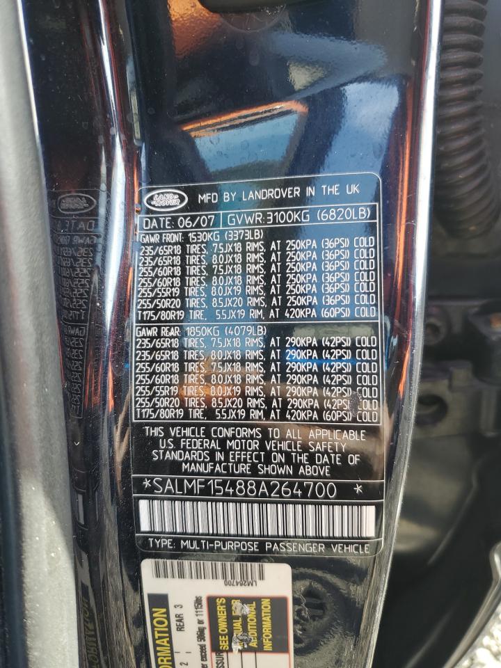2008 Land Rover Range Rover Hse VIN: SALMF15488A264700 Lot: 92434905