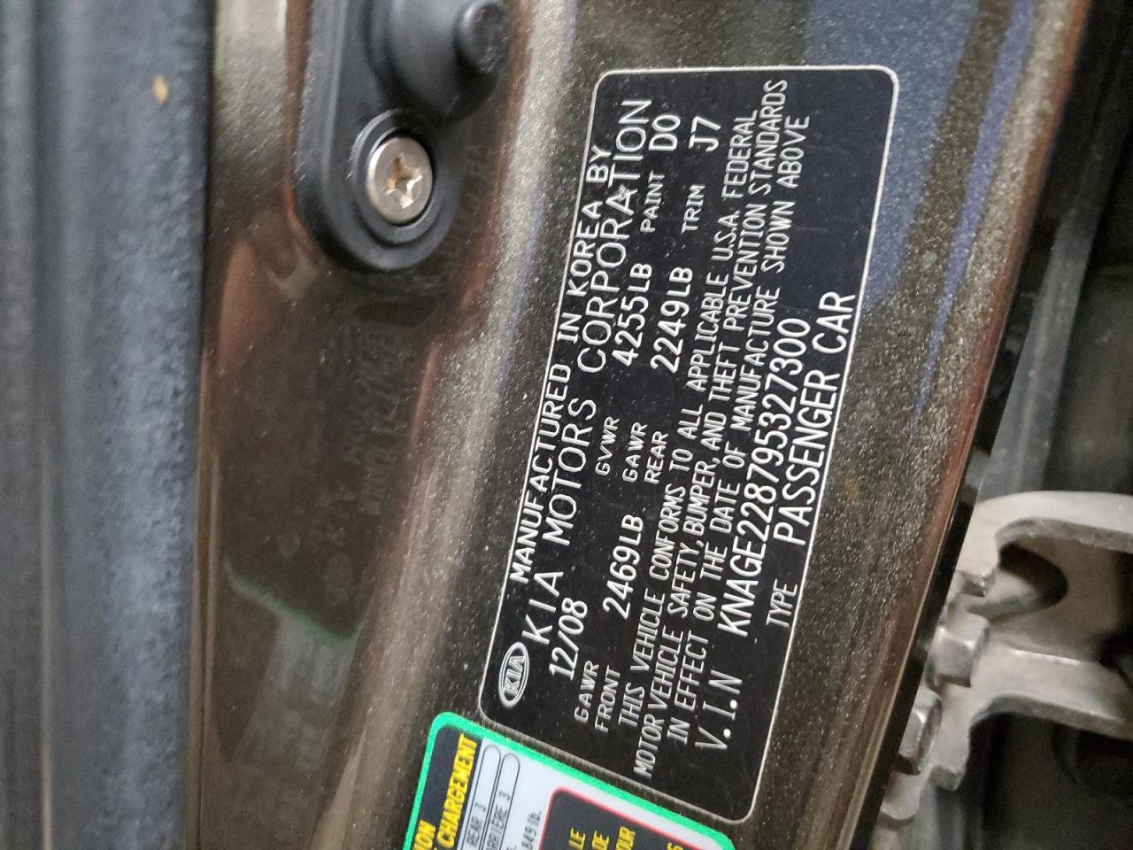 2009 Kia Optima Lx VIN: KNAGE228795327300 Lot: 91888485