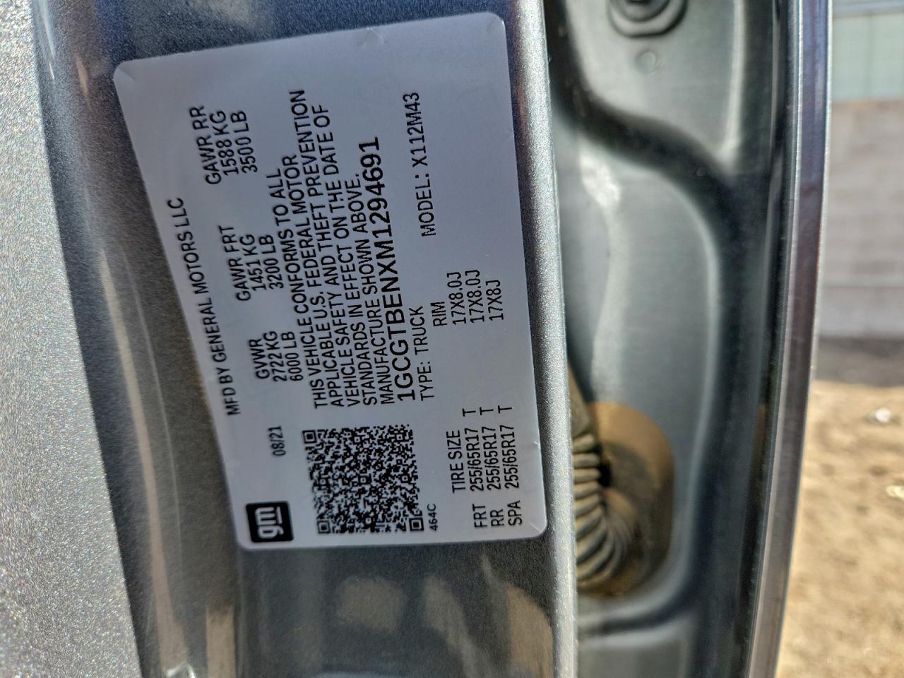 2021 Chevrolet Colorado VIN: 1GCGTBENXM1294691 Lot: 93919325