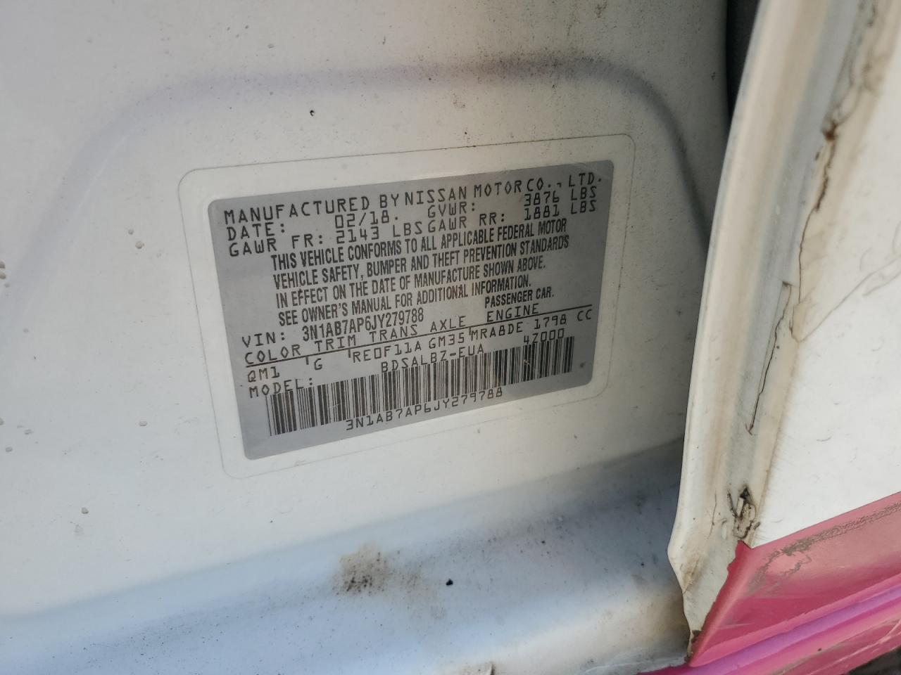 2018 Nissan Sentra S VIN: 3N1AB7AP6JY279788 Lot: 93095535