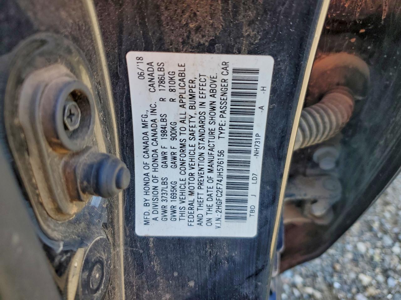 2018 Honda Civic Ex VIN: 2HGFC2F74JH576156 Lot: 93908075