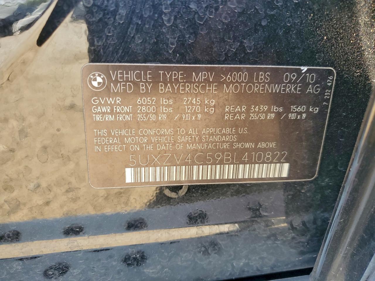 2011 BMW X5 xDrive35I VIN: 5UXZV4C59BL410822 Lot: 94304585