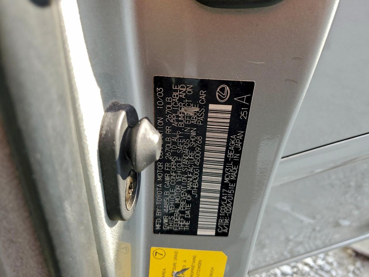 2004 Lexus Es 330 VIN: JTHBA30G145009768 Lot: 94295385