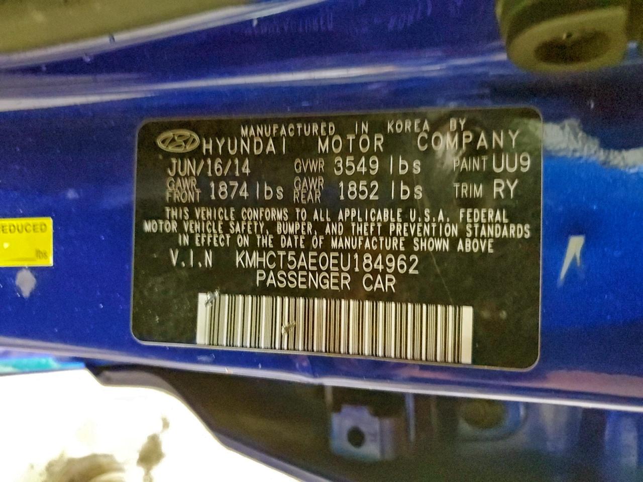 2014 Hyundai Accent Gls VIN: KMHCT5AE0EU184962 Lot: 94369945