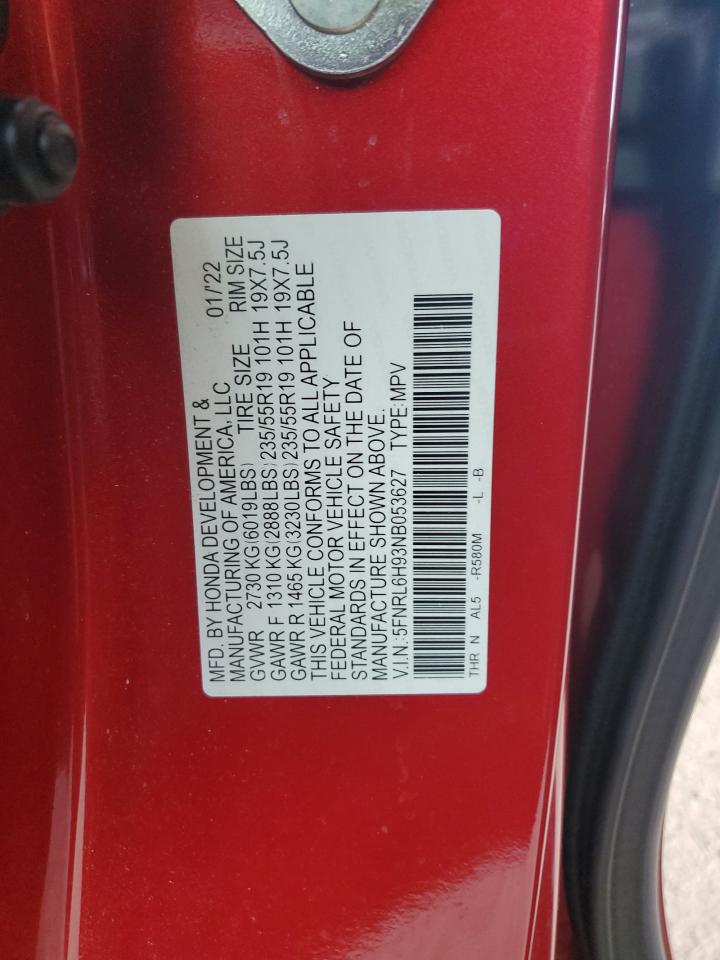 2022 Honda Odyssey Elite VIN: 5FNRL6H93NB053627 Lot: 92107535