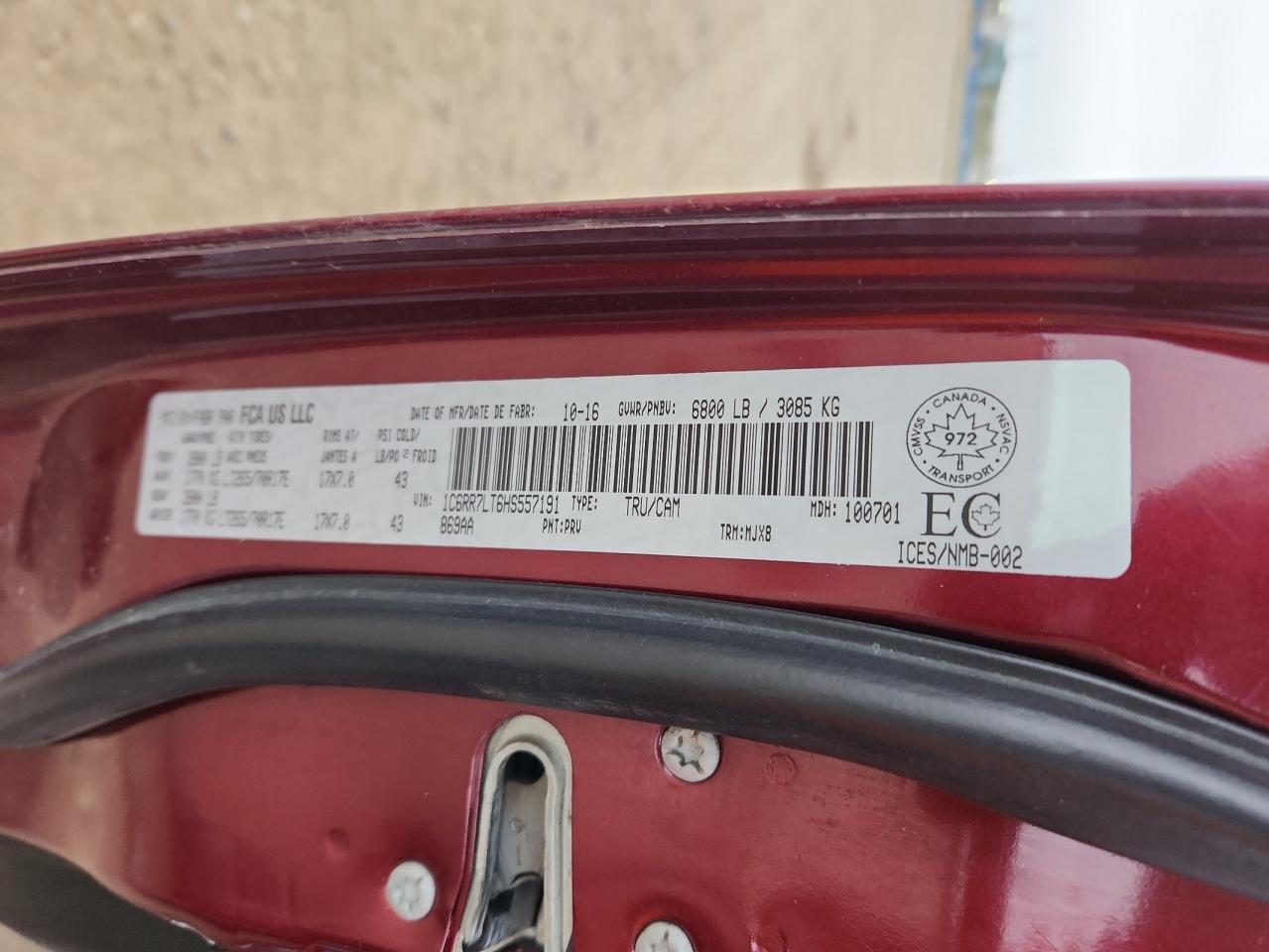 2017 Ram 1500 Slt VIN: 1C6RR7LT6HS557191 Lot: 91445435