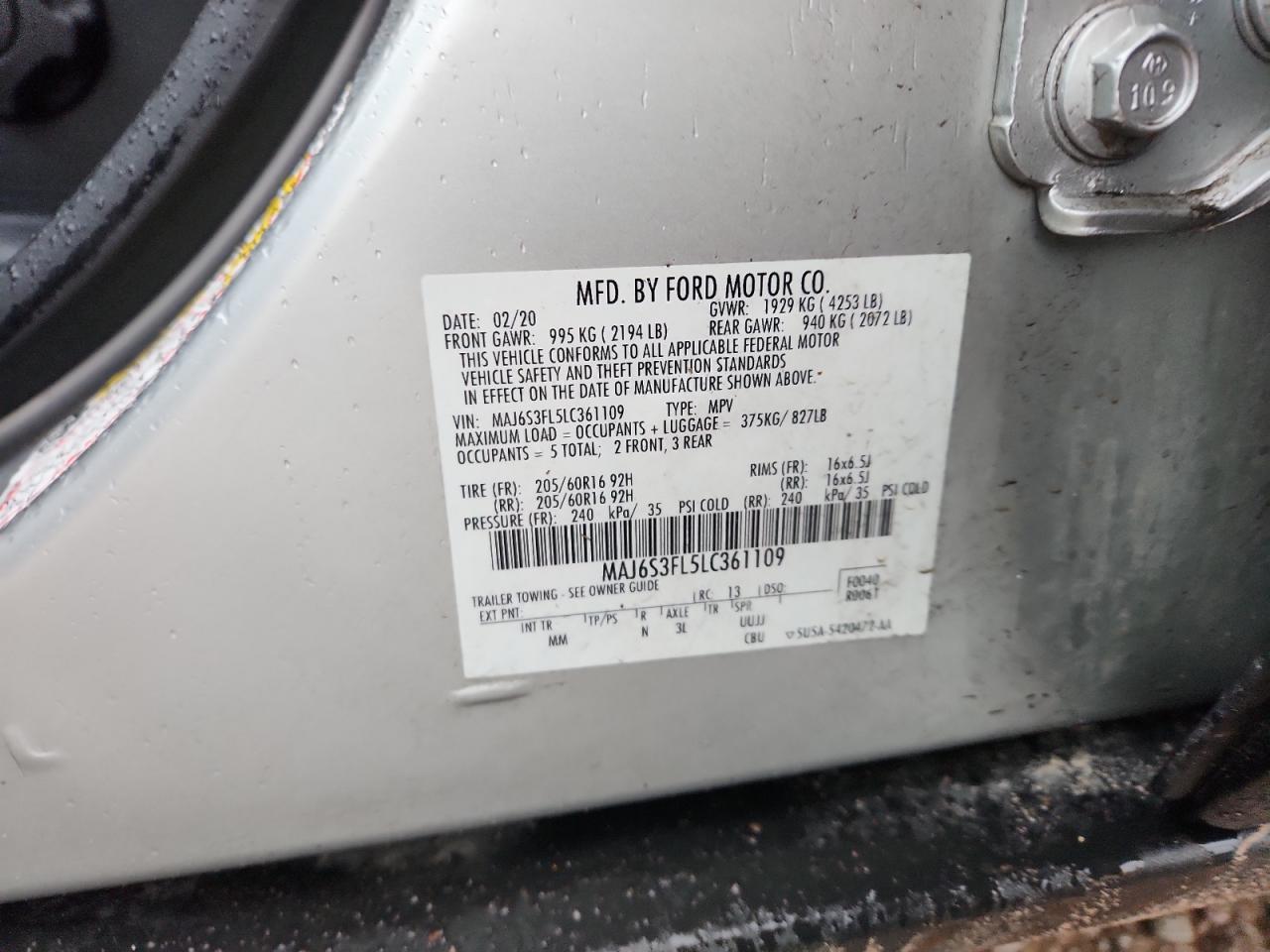 2020 Ford Ecosport S VIN: MAJ6S3FL5LC361109 Lot: 91983405