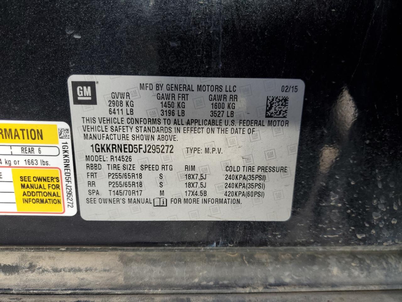 2015 GMC Acadia Sle VIN: 1GKKRNED5FJ295272 Lot: 91724075