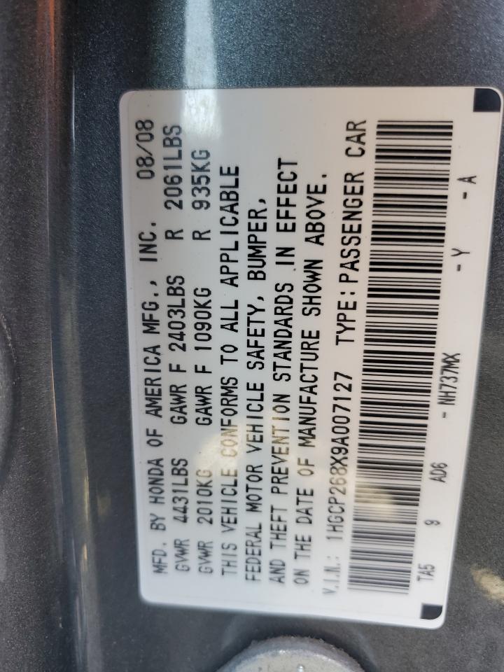 2009 Honda Accord Exl VIN: 1HGCP268X9A007127 Lot: 92346785