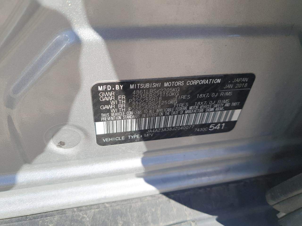 2018 Mitsubishi Outlander Se VIN: JA4AZ3A38JZ040077 Lot: 91660725