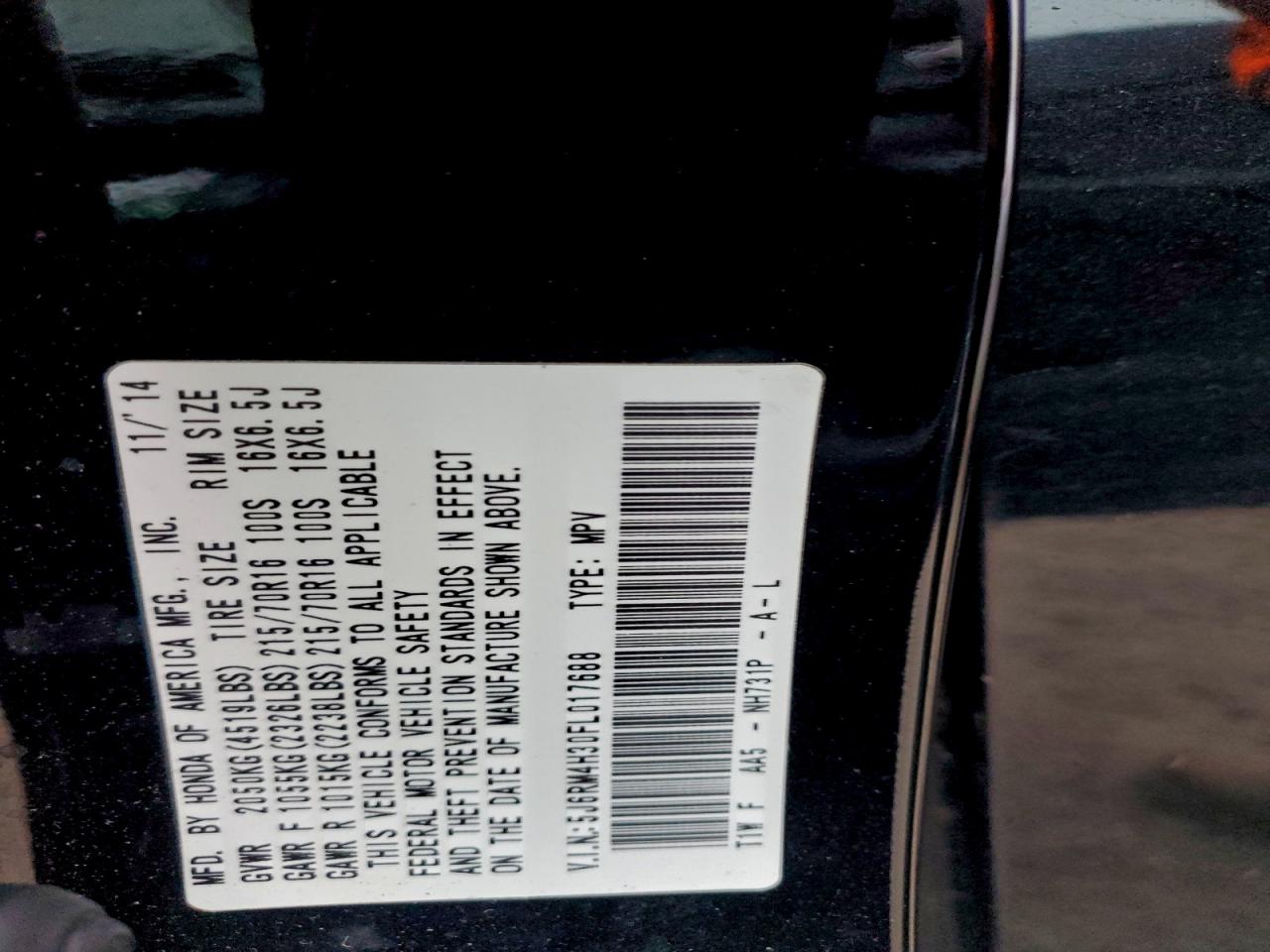 2015 Honda Cr-V Lx VIN: 5J6RM4H30FL017688 Lot: 93602955