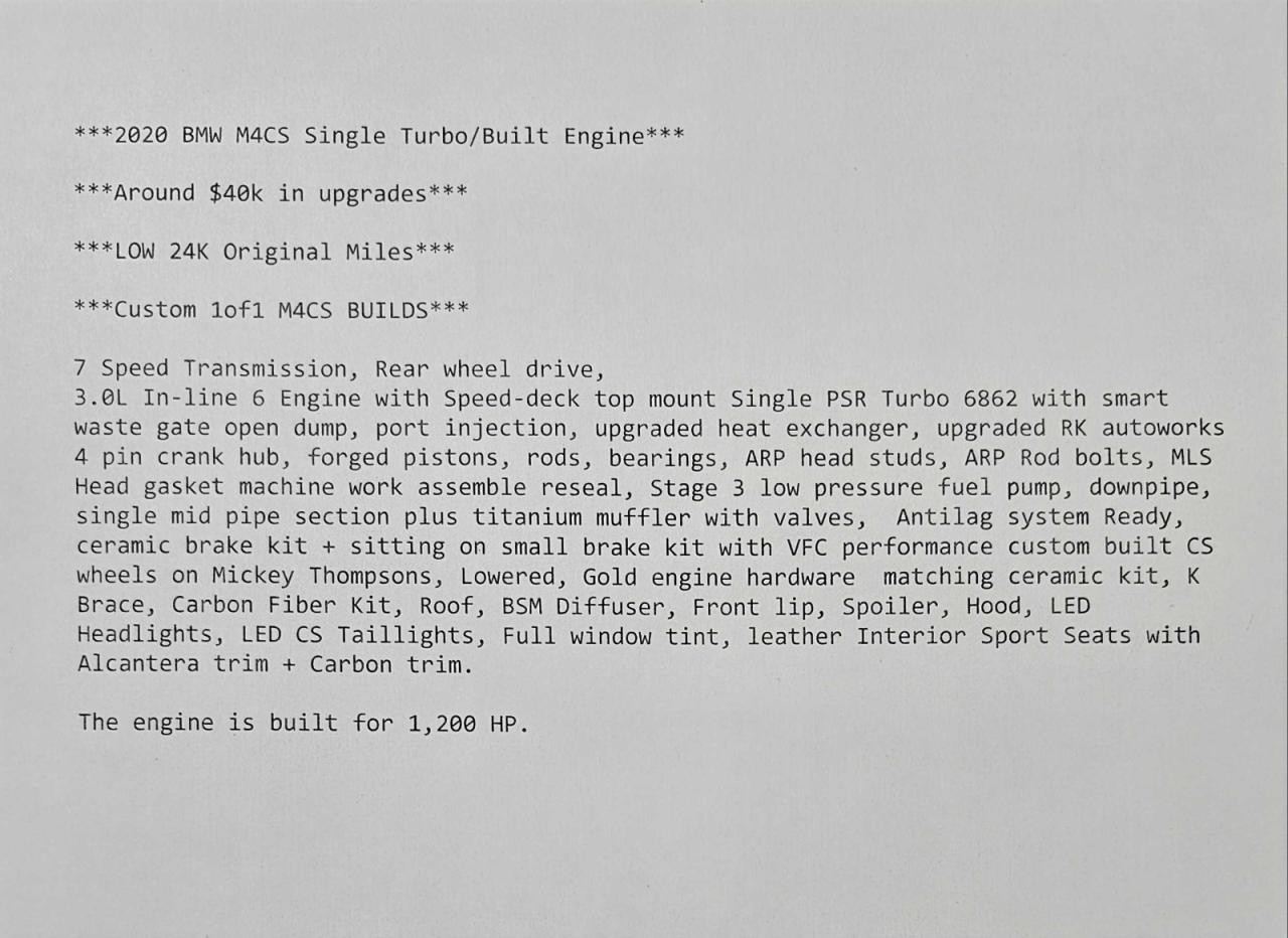 2020 BMW M4 Cs VIN: WBS3S7C01LAH85070 Lot: 93127635