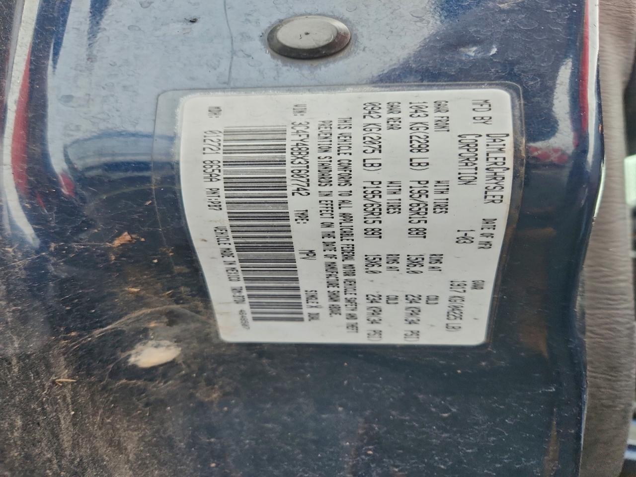 2003 Chrysler Pt Cruiser Classic VIN: 3C4FY48BX3T607742 Lot: 94501275